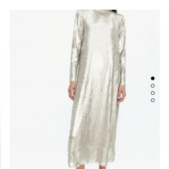 Zara silver sequin long sleeve midi dress size medium - Picture 13 of 14